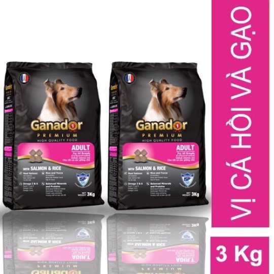 Thức ăn hạt cho chó trưởng thành vị cá hồi và gạo Ganador 3kg