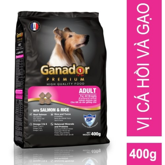 Thức ăn hạt cho chó trưởng thành vị cá hồi và gạo Ganador 400gr