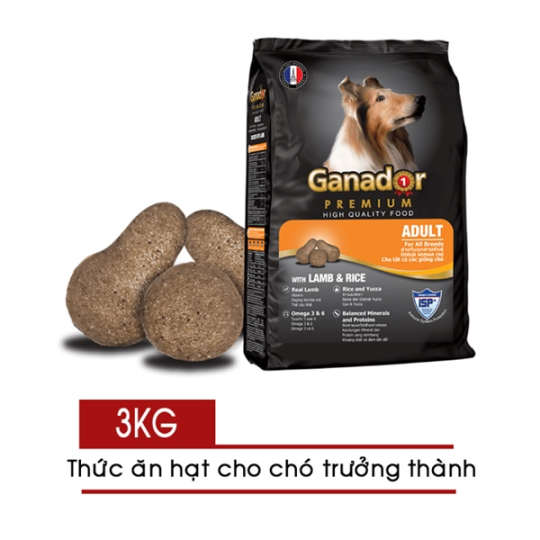 Thức Ăn Hạt Cho Chó Trưởng Thành Vị Thịt Cừu & Gạo Ganador 3kg