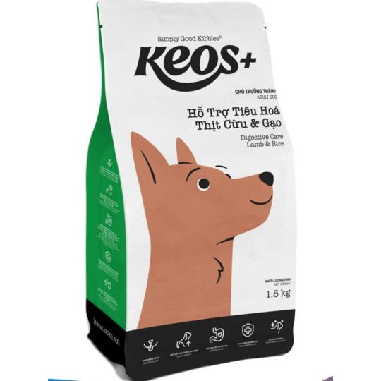 Thức ăn chó hổ trợ tiêu hóa vị cừu & gạo Keos 1.5kg