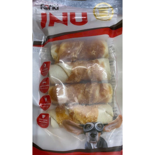 Que da bò quấn thịt gà cho chó Fonti INU 100gr